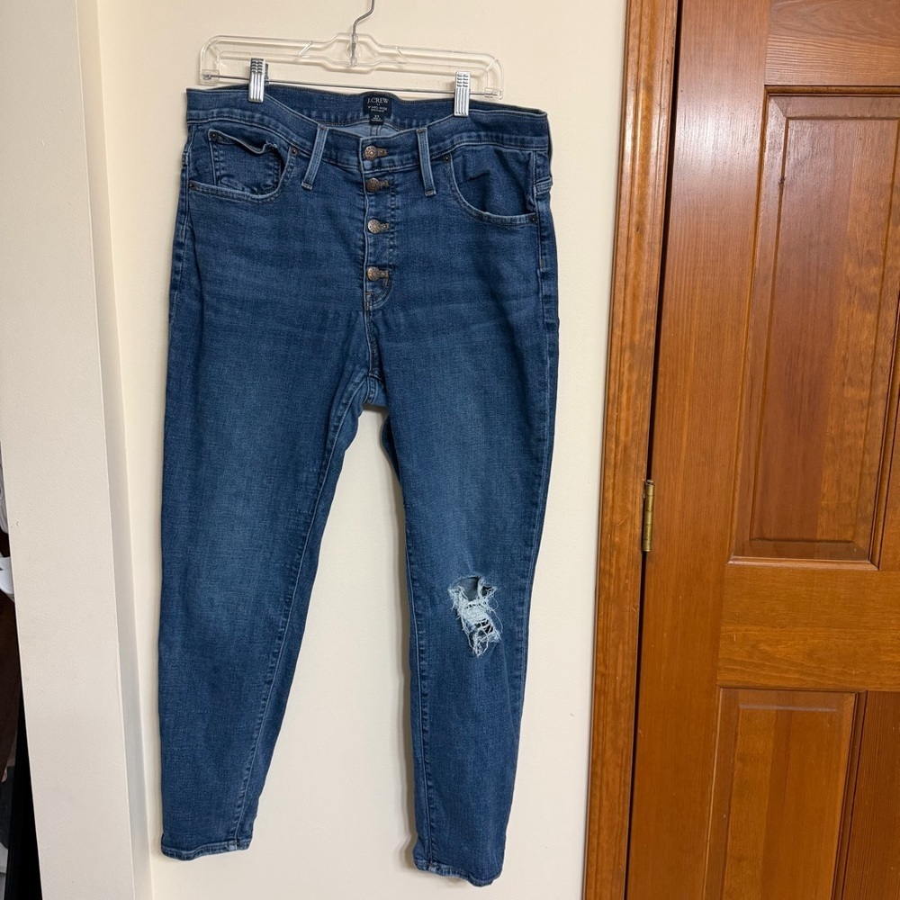 J. Crew Skinny Jeans - Dark Blue with Distressed Knee